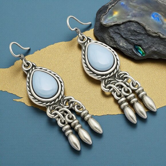 🆕️ Boho Chic Handmade Dangle Earrings Turkish Zamak Silver Plated Turquoise - Picture 15 of 15